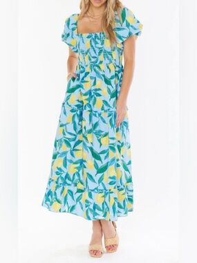 Show Me Your Mumu Afternoon Tea Blue Lemon Tart Smocked Midi Dress